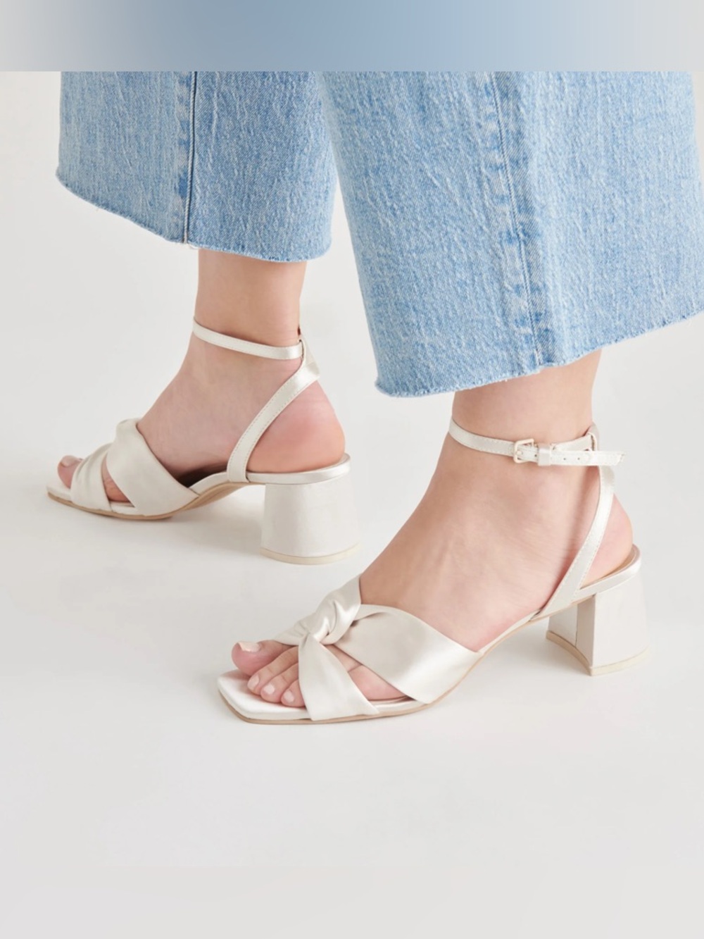 Dolce Vita Cream Knot Front Block Heel Sandals
